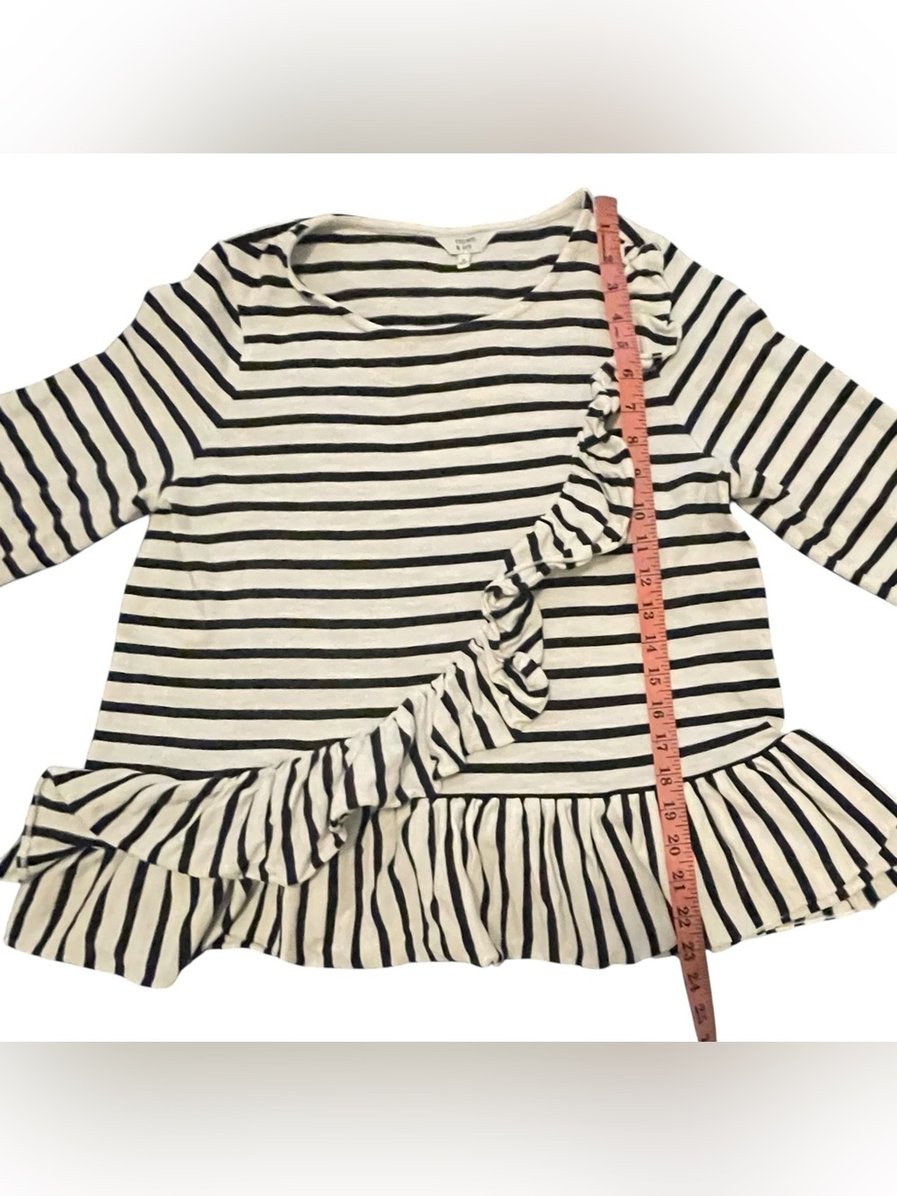 Crown & Ivy Black & White Striped Ruffle Top - Picture 2 of 7